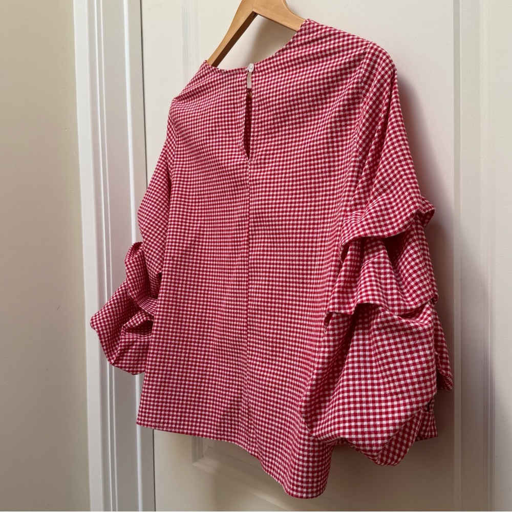 Who What Wear 3/4 Sleeve Gingham Blouse Size M - Picture 6 of 9